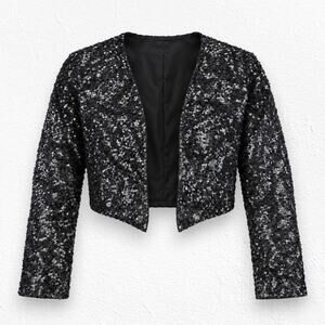 Material Girl Black Sequin Cropped Bolero Jacket Size XL Y2K Party Glam NWT